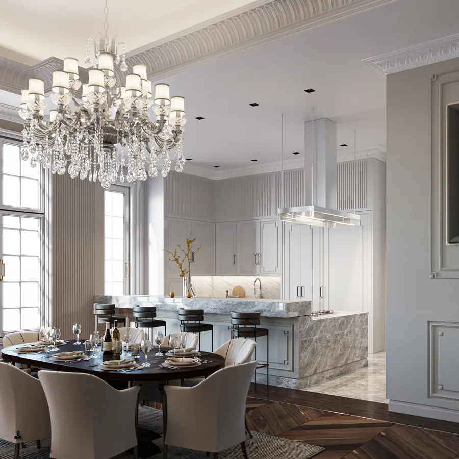 Classical Palace, dining and kitchen