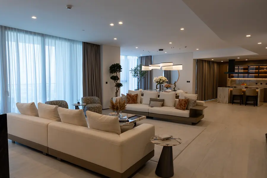 LIV Marina Penthouse, open-plan living, dining and kitchen